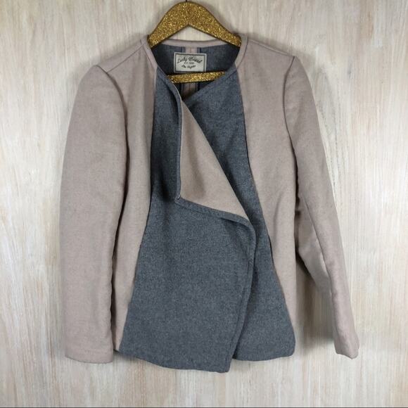 Lucky Brand Colorblock Draped Asymmetrical Neutral Lagenlook Cardigan Jacket S - Picture 1 of 11